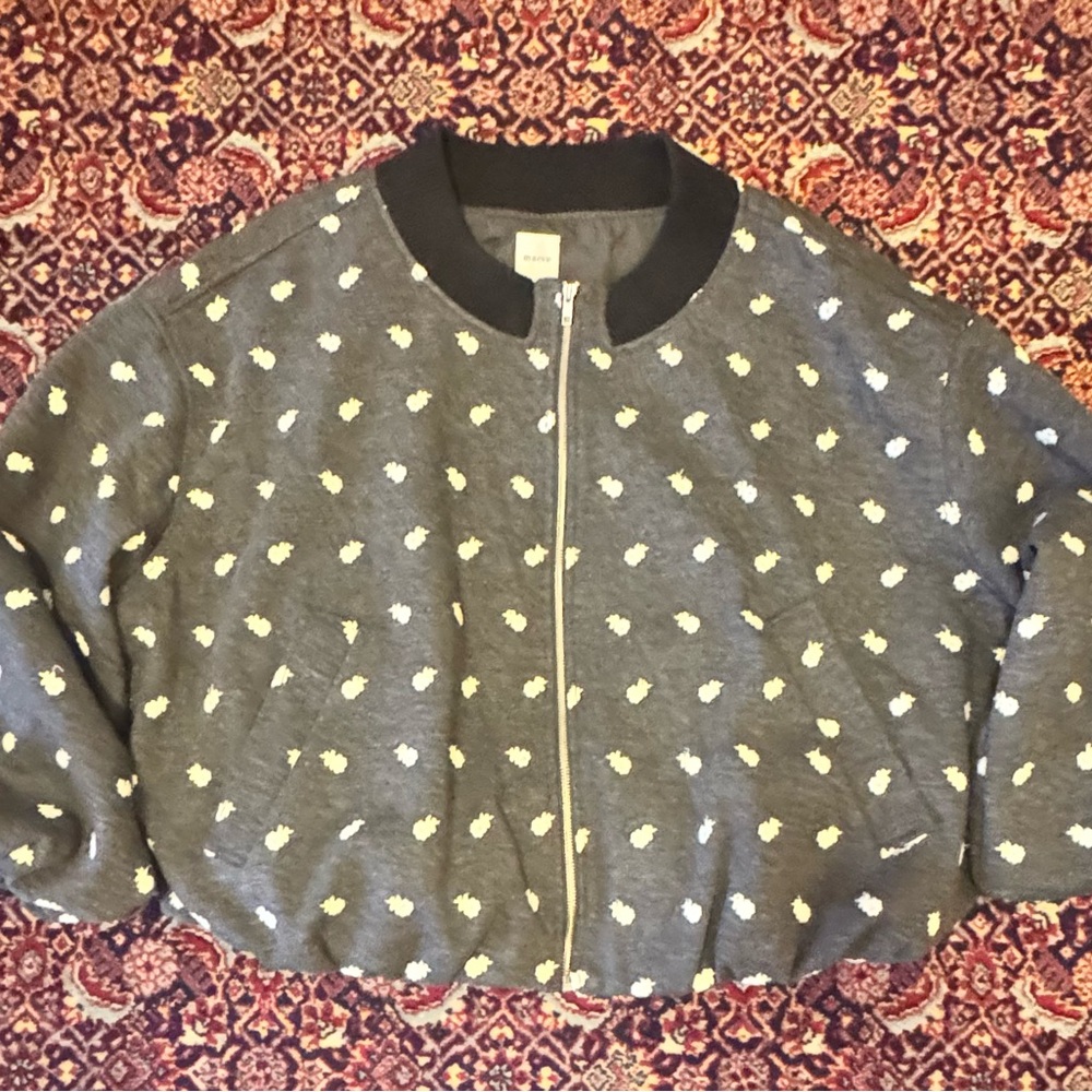 Maeve Black Bomber Jacket with Floral Accents